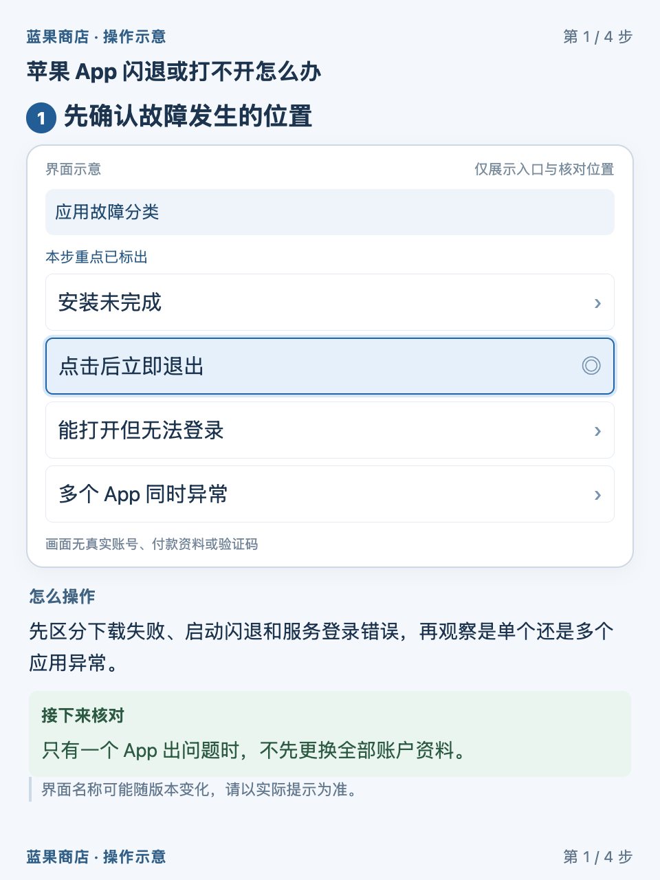 第 1 步:先确认故障发生的位置;先区分下载失败、启动闪退和服务登录错误,再观察是单个还是多个应用异常。